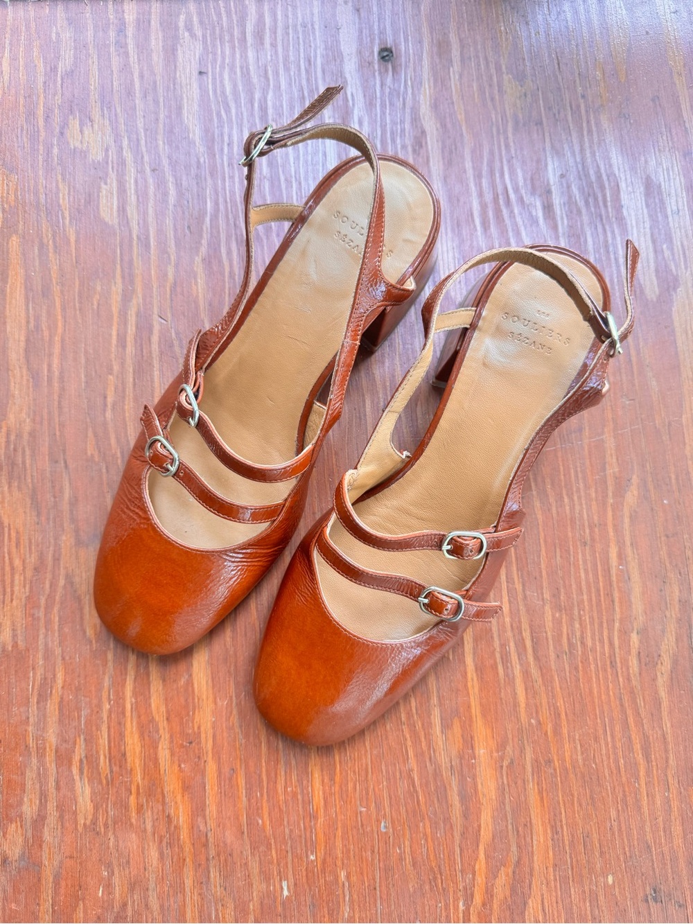 Sézane Paula Babies leather Mary Jane slingbacks Patent Camel size 39 / 8